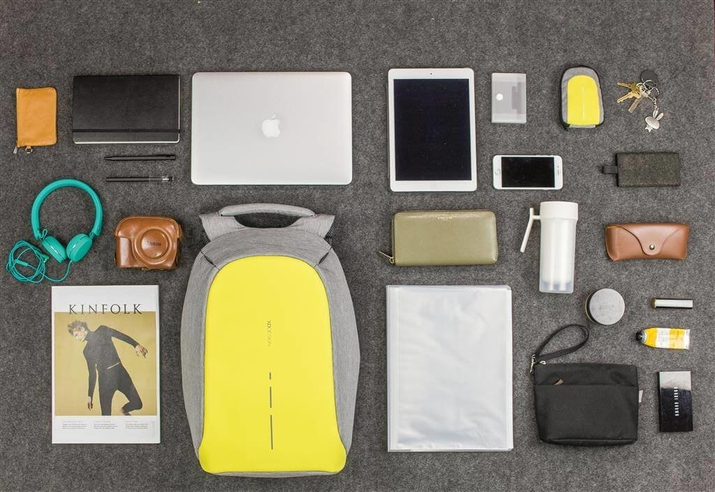 Rucsac anti-furt pentru laptop și tabletă Bobby Compact (gri-galben)