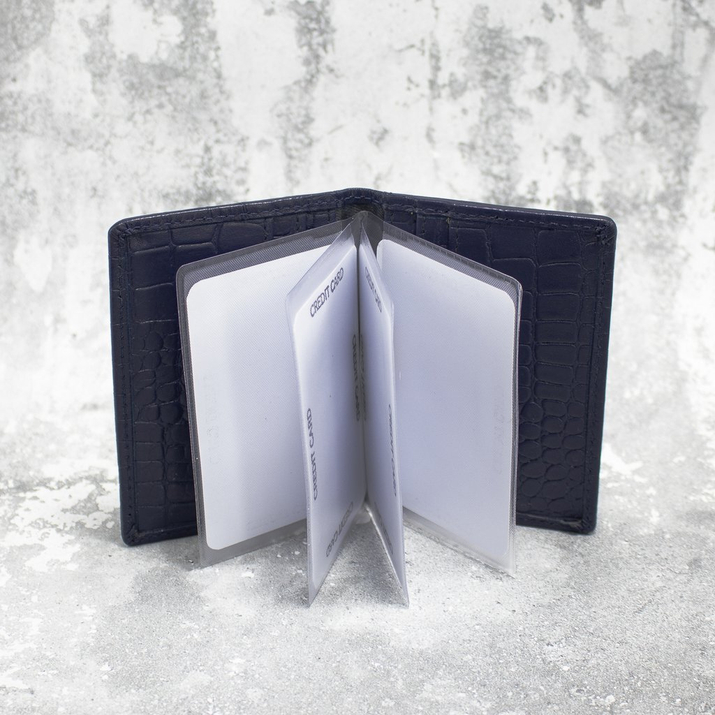Portofel mic din piele pentru carduri de credit RFID (albastru marin, Croco)