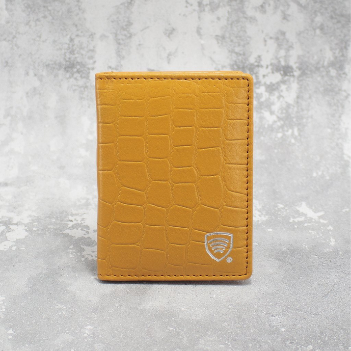 Portofel mic din piele pentru carduri de credit RFID (Galben, Croco)