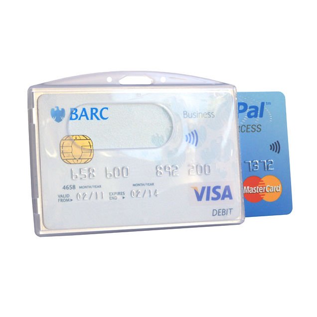 Suport dublu de plastic pentru ecuson cu protecție RFID