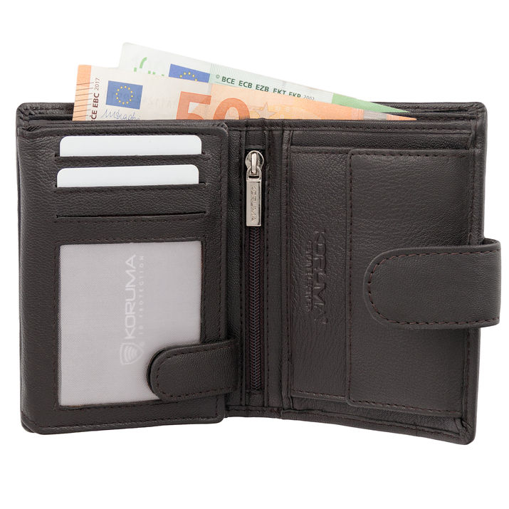 Portofel Bărbați Piele Naturală pentru Carduri și Monede cu Protecție RFID BLOCK (Maro Întunecat)