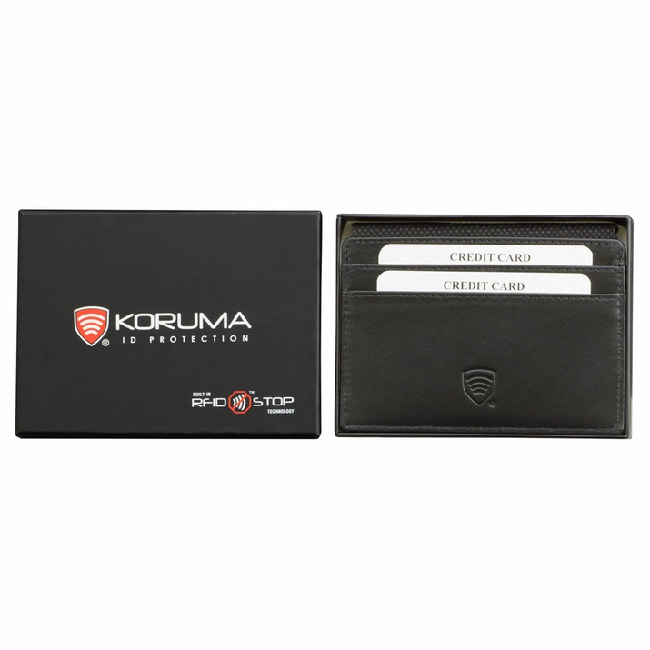 Husă din piele cu blocarea cardurilor de proximitate RFID (negru)