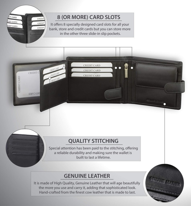 Portofel Bărbătesc din Piele Naturală cu Protecție RFID pentru Carduri Contactless și Monede (Negru)