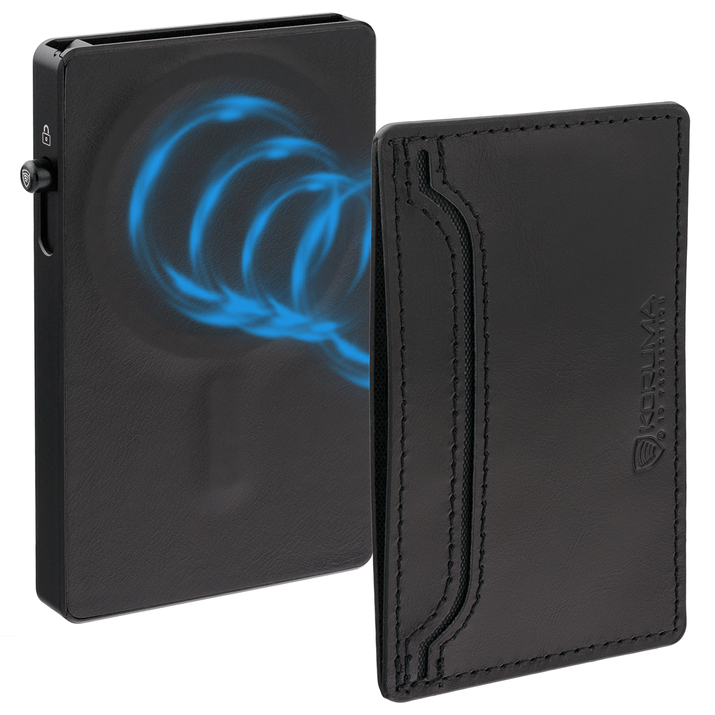 Portofel din piele pentru bărbați cu husă din aluminiu (negru)