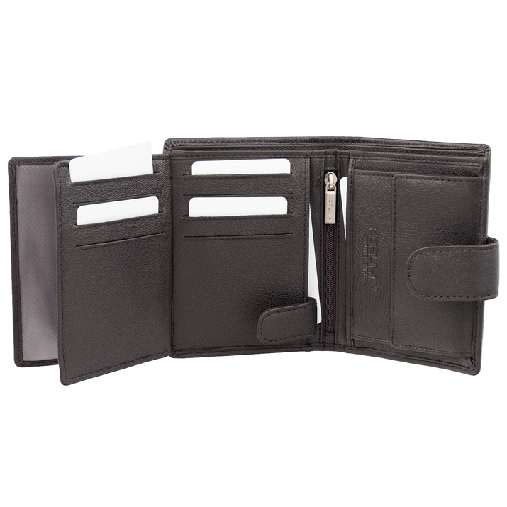 Portofel Bărbați Piele Naturală pentru Carduri și Monede cu Protecție RFID BLOCK (Maro Întunecat)