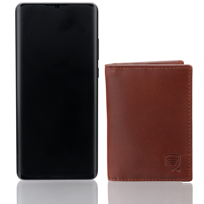 Portofel mic din piele antifurt pentru carduri de proximitate cu album extensibil (maro)