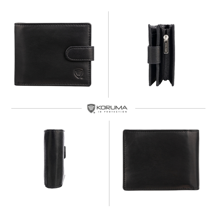 Portofel bărbătesc din piele cu fermoar și protecție RFID (negru)