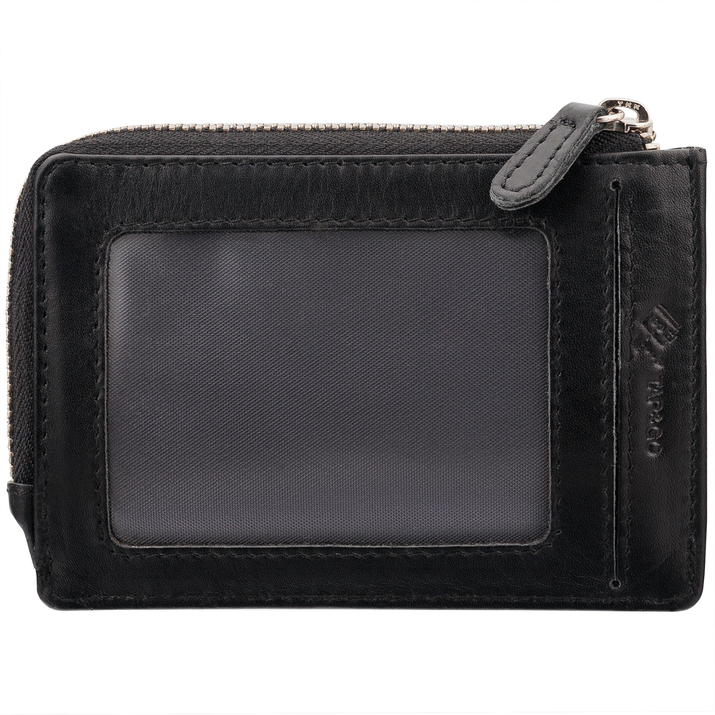 Portofel mic cu fermoar pentru carduri din piele (negru)