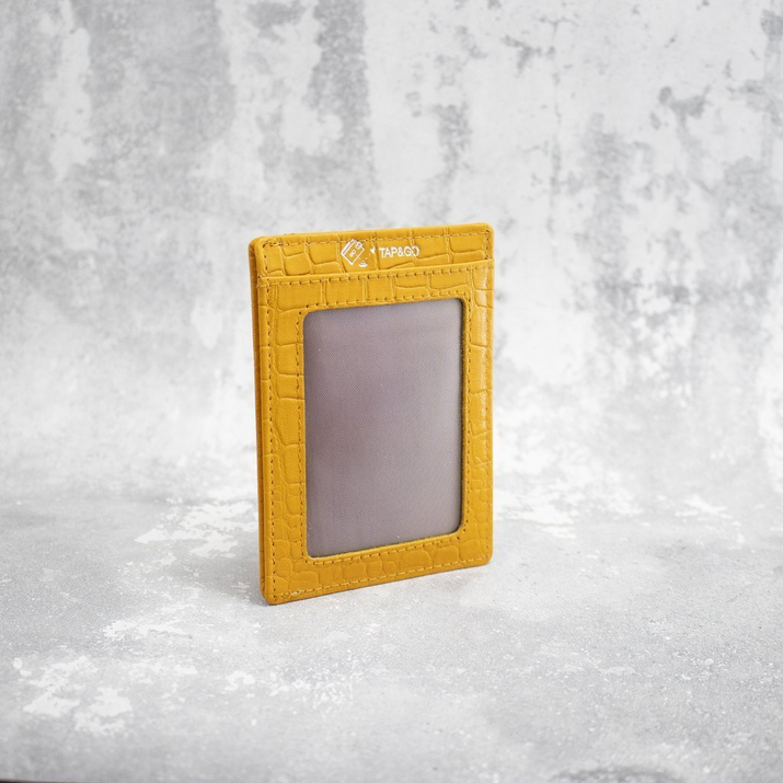 Card de proximitate RFID din piele (Galben, Croco)