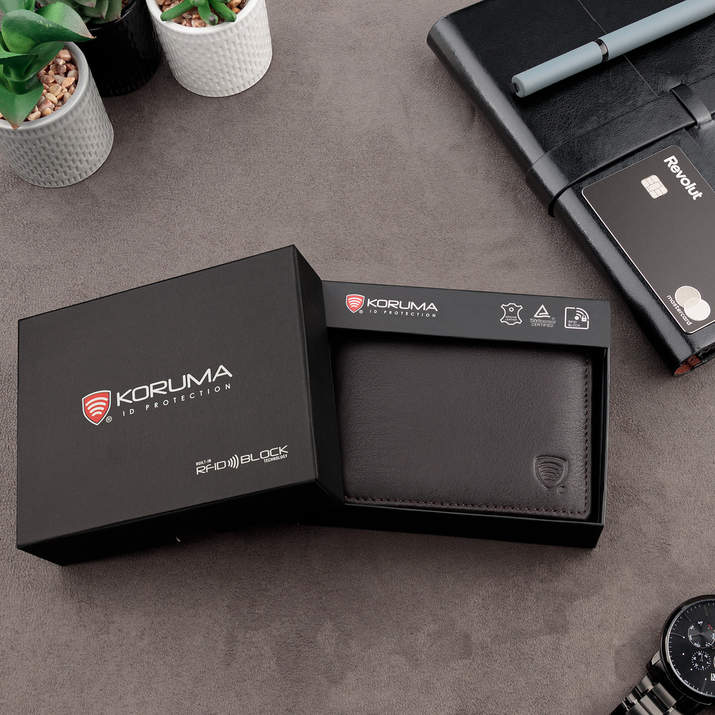 Portofel antifurt pentru tineri cu protecție RFID (maro închis)