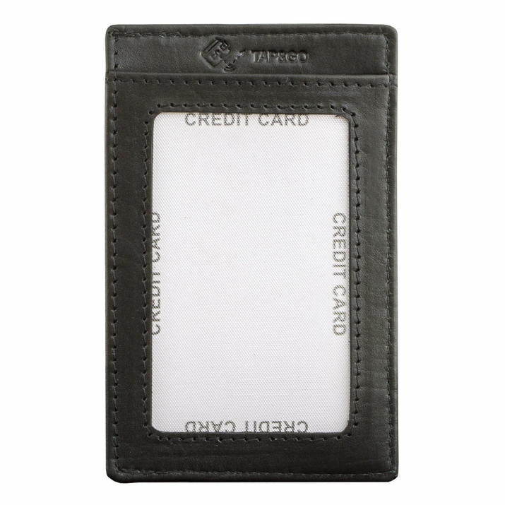 Husă de protecție din piele pentru carduri de credit și de proximitate cu fereastră (negru)