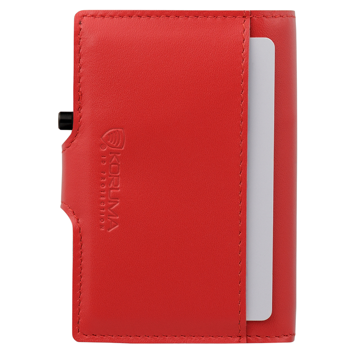 Portofel bărbătesc din piele cu buzunar exterior pentru carduri și carcasă din aluminiu (negru)