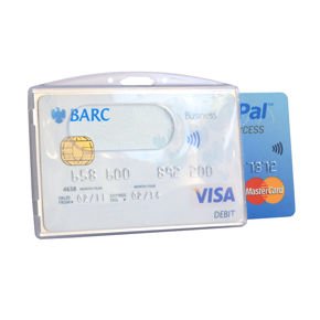 Suport dublu de plastic pentru ecuson cu protecție RFID