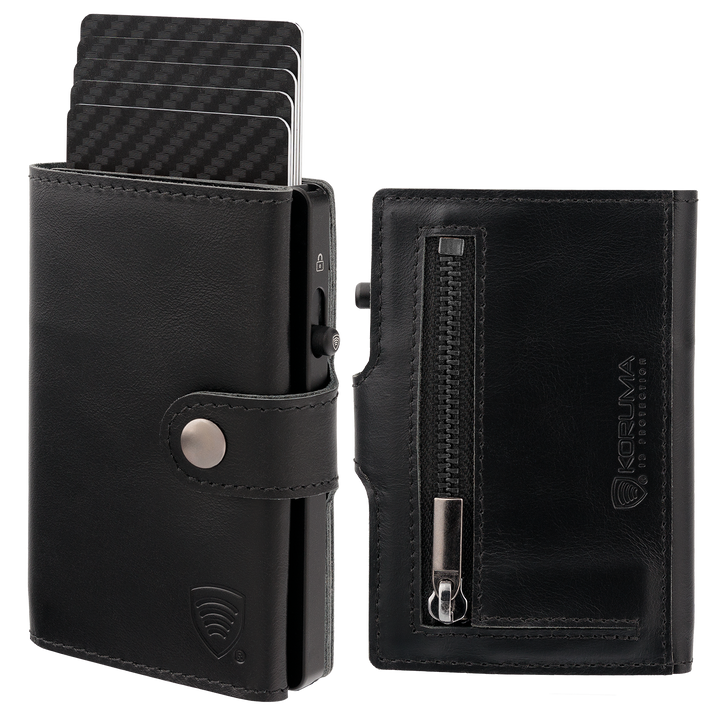 Portofel din piele pentru bărbați cu husă din aluminiu (negru)