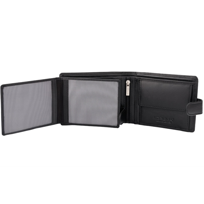 Portofel Bărbătesc din Piele Naturală cu Protecție RFID pentru Carduri Contactless și Monede (Negru)