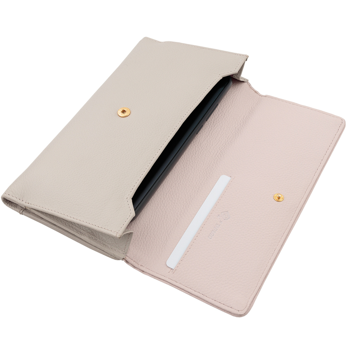 Portofel pentru femei cu suport pentru telefon și protecție RFID (gri-roz)