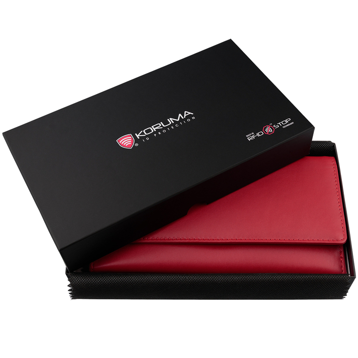 Portofel din piele pentru femei cu suport pentru telefon, protecție RFID (roșu)