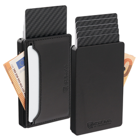 Husă pentru carduri din aluminiu + husă din piele cu magsafe (negru)
