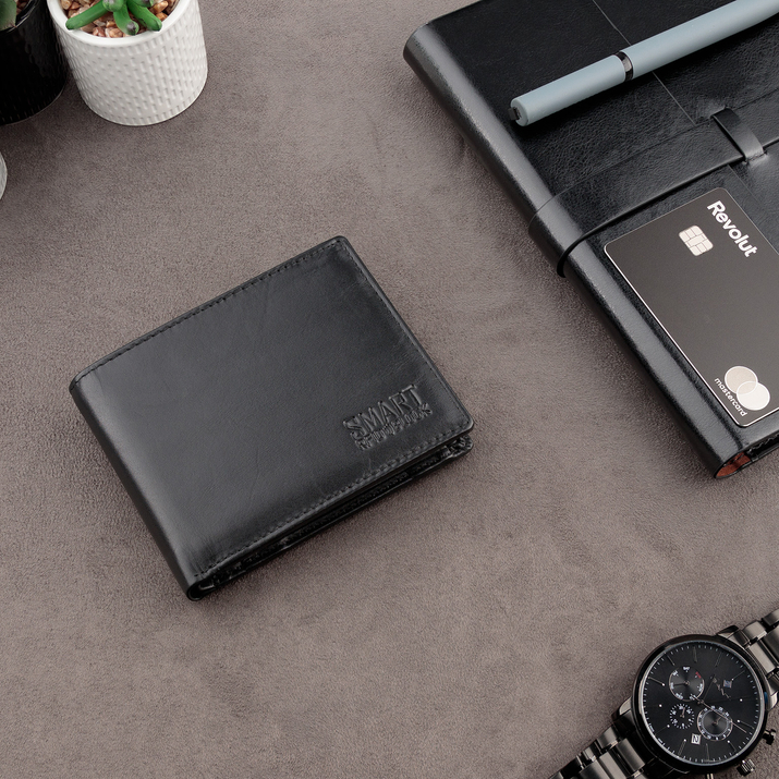 Portofel mic din piele anti-furt pentru carduri de proximitate (negru)