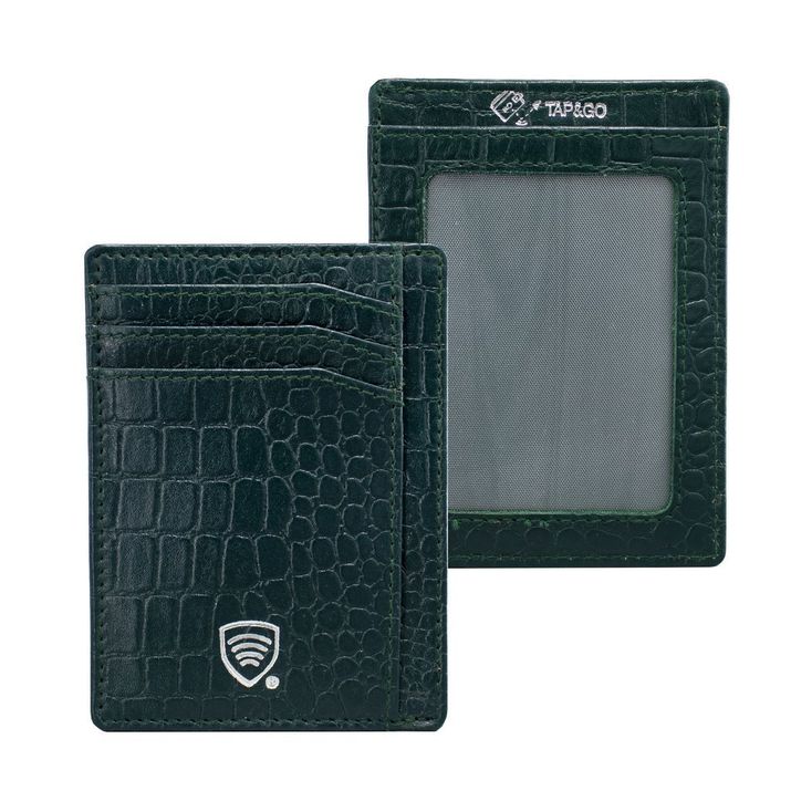Card de proximitate RFID din piele (Verde, Croco)