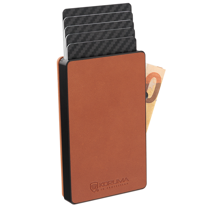 Portofel din piele pentru bărbați cu husă din aluminiu (negru)