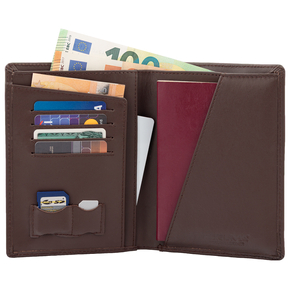 Portofel de călătorie din piele pentru carduri de proximitate și pașaport biometric (maro)