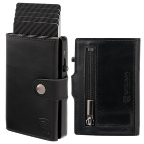 Portofel din piele pentru bărbați cu husă din aluminiu (negru)