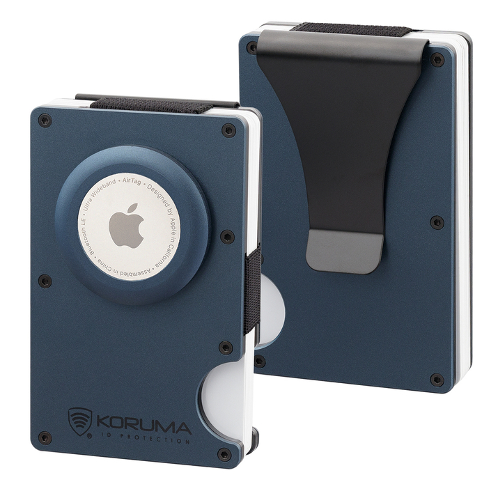 Cartonieră din aluminiu cu suport AirTag de la Apple (albastru)