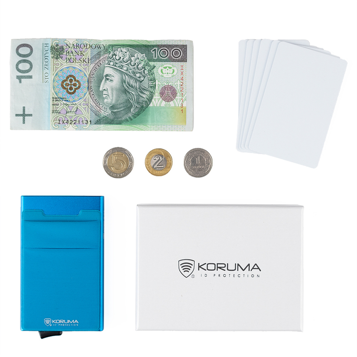 Carcasă metalică pentru carduri cu protecție RFID pentru carduri de proximitate (albastru)