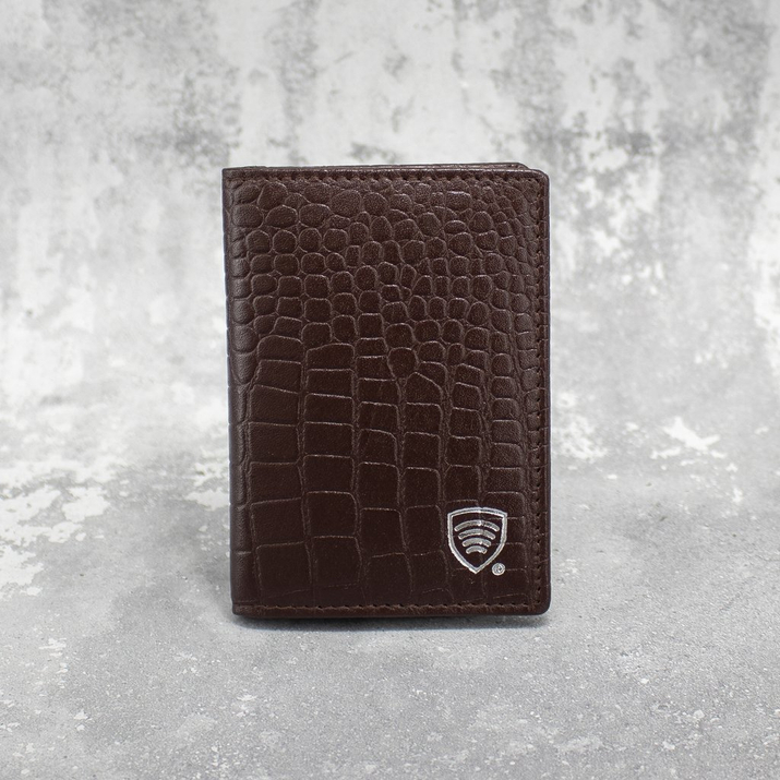 Portofel mic din piele pentru carduri de credit RFID (maro, Croco)