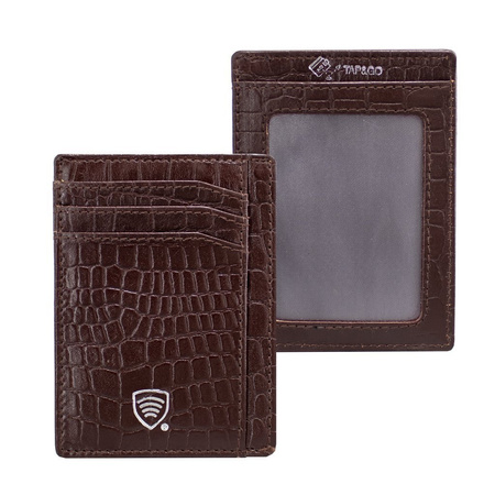 Card de proximitate RFID din piele (maro, Croco)