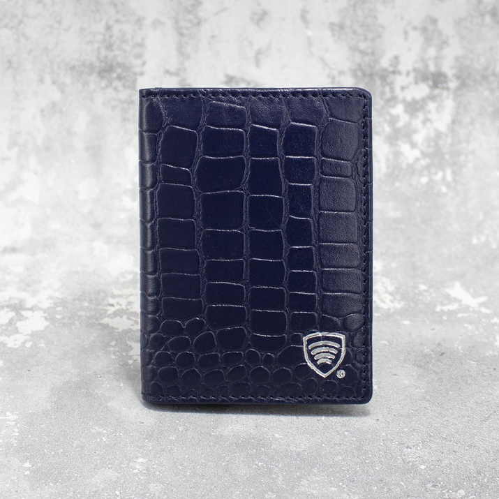 Portofel mic din piele pentru carduri de credit RFID (albastru marin, Croco)