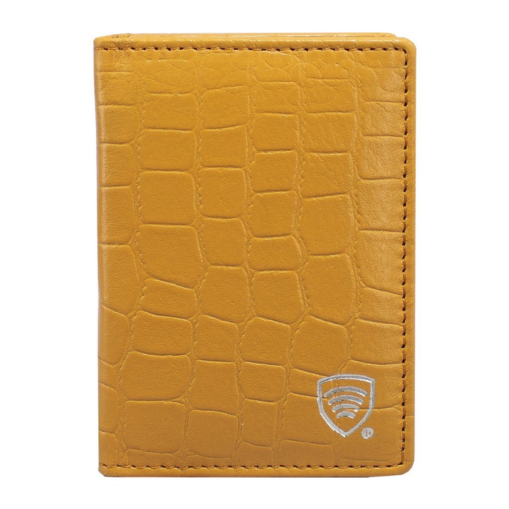 Portofel mic din piele pentru carduri de credit RFID (Galben, Croco)