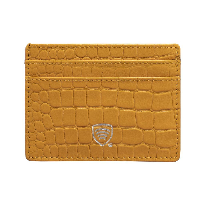 Husă antifurt din piele pentru carduri de proximitate RFID (Yellow, Croco)
