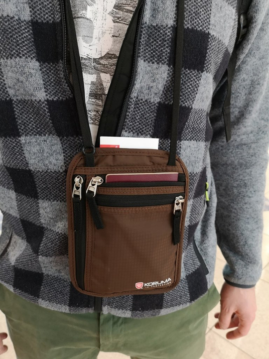 Pungă de Gât Discretă Antifurt cu Protecție RFID pentru Bani și Documente (Bleumarin)