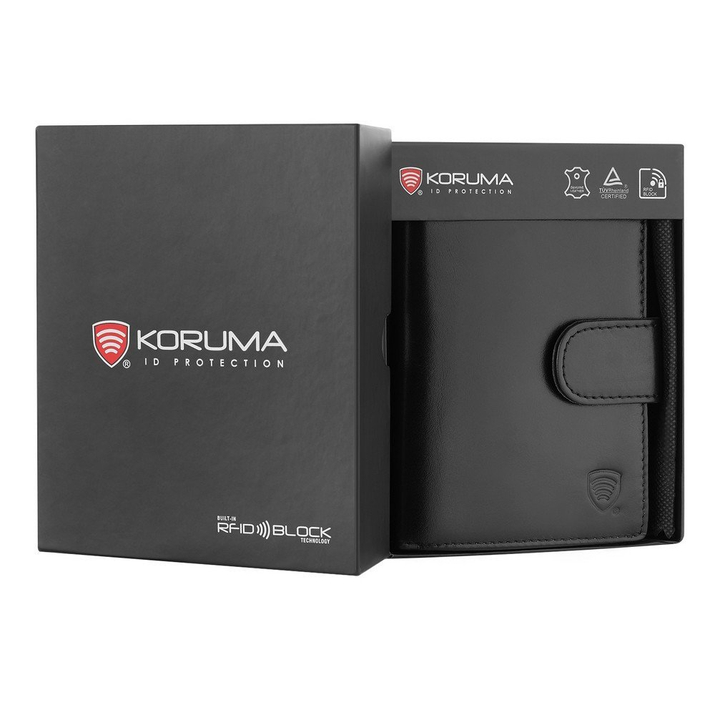 Portofel Bărbați din Piele Naturală cu Protecție RFID BLOCK pentru Carduri și Monede (Negru)