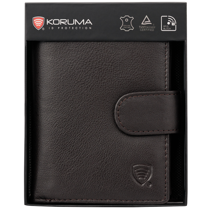 Portofel Bărbați Piele Naturală pentru Carduri și Monede cu Protecție RFID BLOCK (Maro Întunecat)