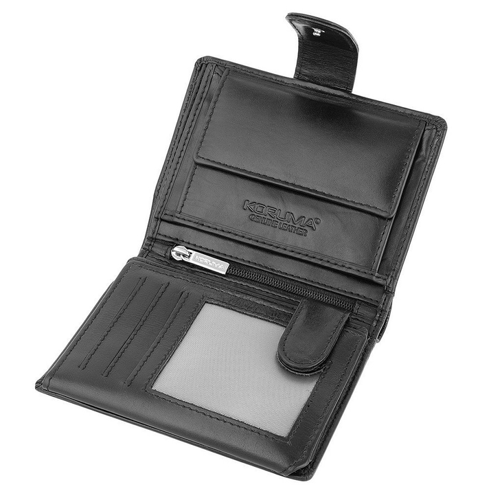 Portofel Bărbați din Piele Naturală cu Protecție RFID BLOCK pentru Carduri și Monede (Negru)