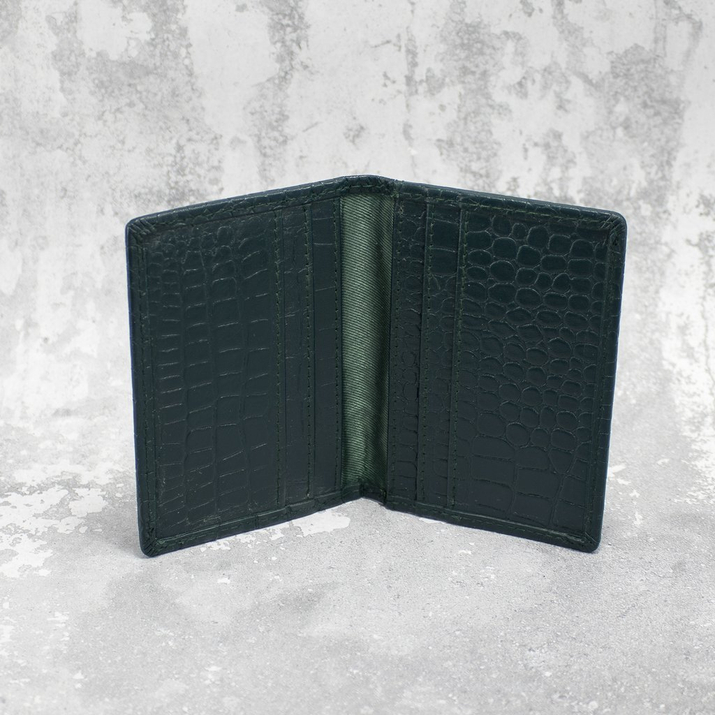 Portofel mic din piele pentru carduri de credit RFID (Verde, Croco)