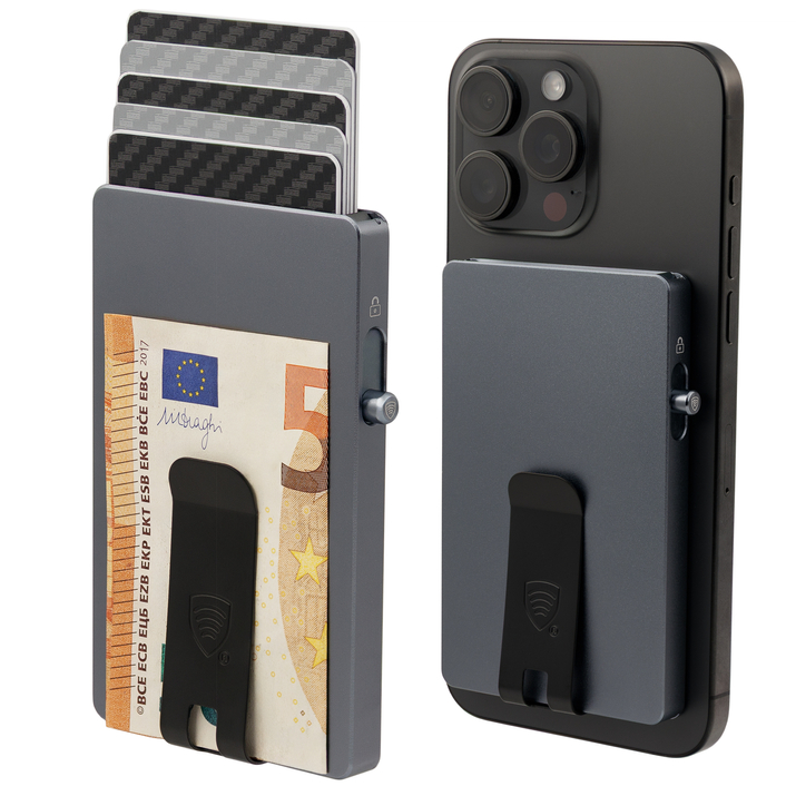 Cutie pentru carduri din aluminiu cu magsafe și clip pentru notițe (negru)