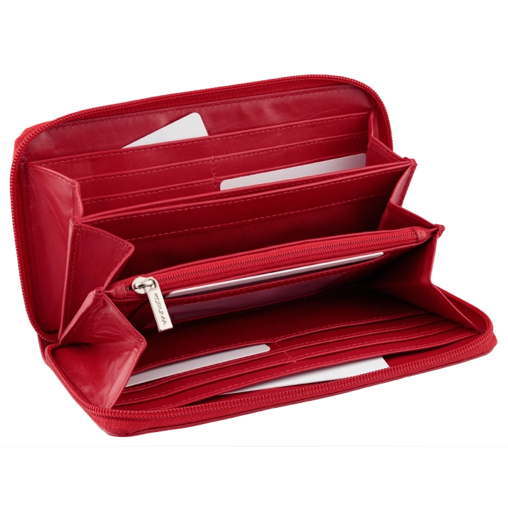 Portofel cu fermoar din piele pentru femei cu protecție RFID (roșu)