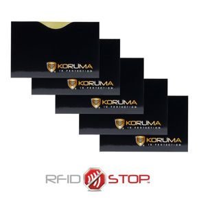  Suport pentru carduri de proximitate - Koruma (orizontal, negru, logo auriu) set de 5 bucăți.